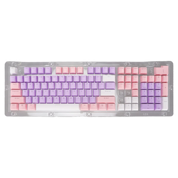 Tastatur Keycaps 107 taster Tre farver gennemsigtige tegn Arc Layout Mekanisk Tastatur Keycaps Rosa Lilla Hvid