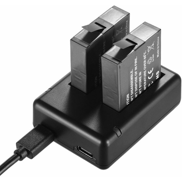 Bærbart batteriladersett med to kameraer med 2 oppladbare batterier USB-kabellys for Insta360 one X-kameraer, modell: svart