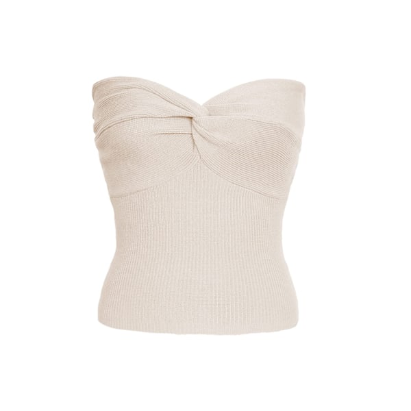 Stroppeløse topper Casual Elegant Ribbestrikket Twist Knot Front Ermeløs Tube Top for Dating Party Aprikos M
