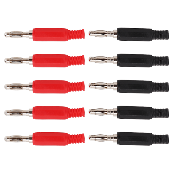 10 stk Bananplugg 4 mm/0,2 tommer Messing PE Material Rød Svart Spiraliserende Isolerende Hylster Åpen Type Banankontakt 30Vac‑60Vdc