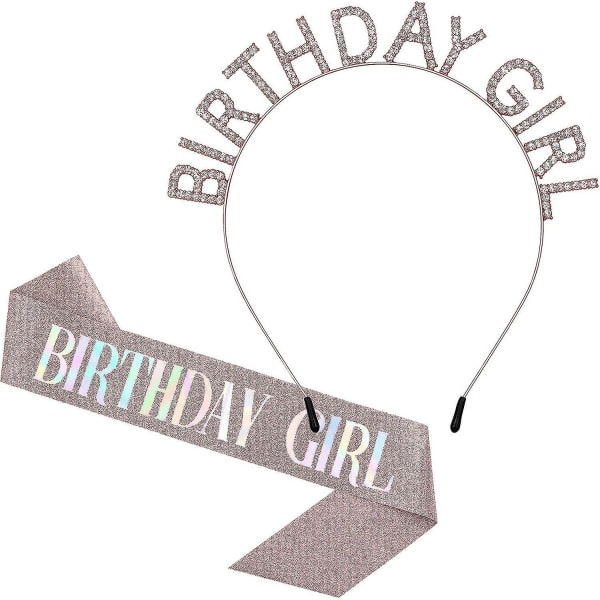 Födelsedagskronor för kvinnor, Rose-guld Birthday Girl Sash & Birthday Tiara for Women Set, Princess Rhinestone Birthday Girl Pannband Födelsedagspresenter för