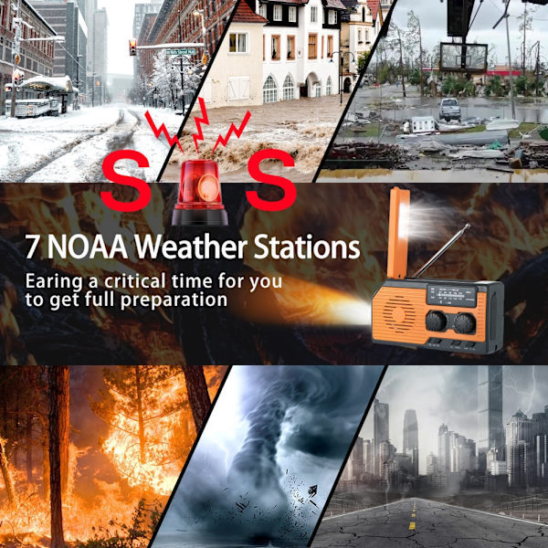 Emergency Solar Power Radio Handvev Radio Dynamo Generator 5000mAh Telefonladdare Bank Ficklampa AM/FM/WB NOAA Weather Radio