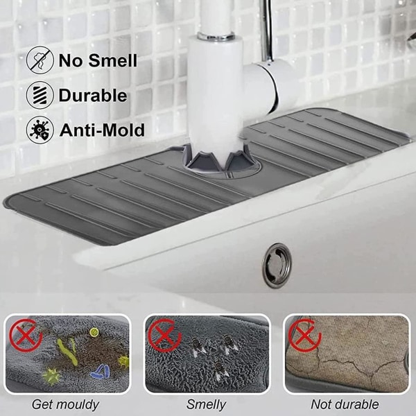 Silikon oppvaskkum Kranmatte Dryppbeskyttere Sprutbeskyttelse for kjøkken Dreneringspute bak tappekran Tørkematte Benkeplate