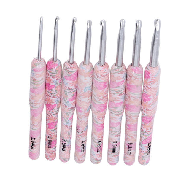 8 st Virknål Set Utskrift Aluminium Hantverk DIY Färgglad virknål Ergonomisk sticknål för stickare för sömnad Smash Flower