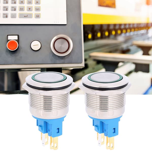 2 stk. DC12-24V IP65 22mm Ring Reset Knap 6-Pin Trykknapkontakt Tilbehør Grøn