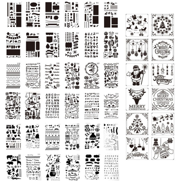 48 mønstre Pet Paint hul model (juleblondelineal B 12 ark + S36 36 ark malingmønster)