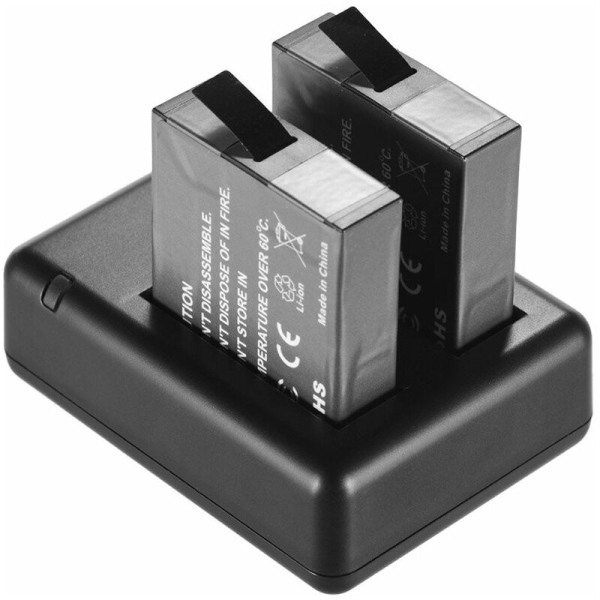 Bärbar batteriladdarsats med dubbla kamera med 2 uppladdningsbara batterier USB -kabellampa för Insta360 one X-kameror, modell: svart