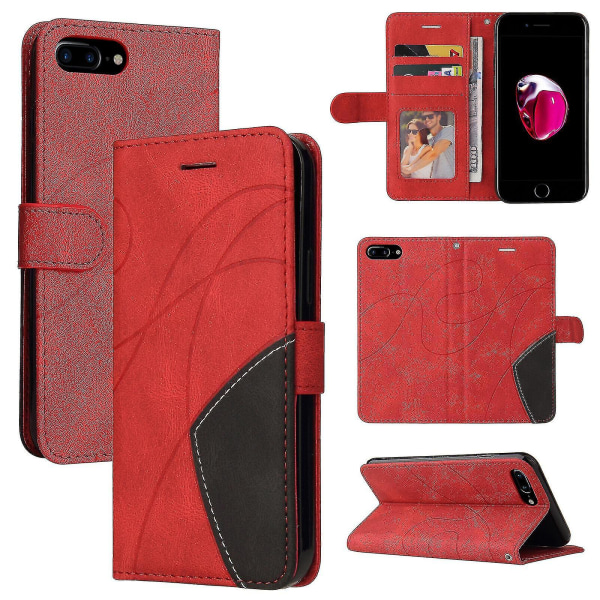 Iphone 8 Plus/iphone 7 Plus Fodral Kort Pu-hållare Läder Cuir Plånbok Flip Cover - Rød