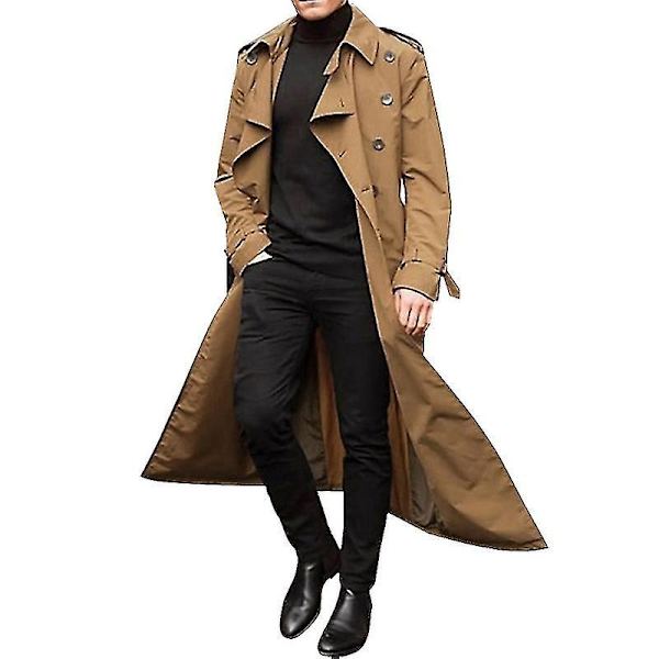 Mænds Lang Lapel Dobbeltbrystet Trenchcoat Forretningsjakke Khaki