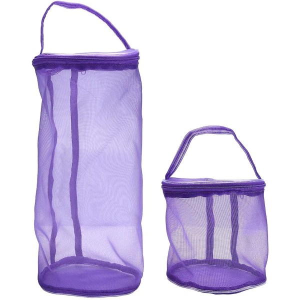 Garnopbevaringspose, 2 stk Mesh strikkepose Rund garnkugler Organizer til strikkeelskere, lilla