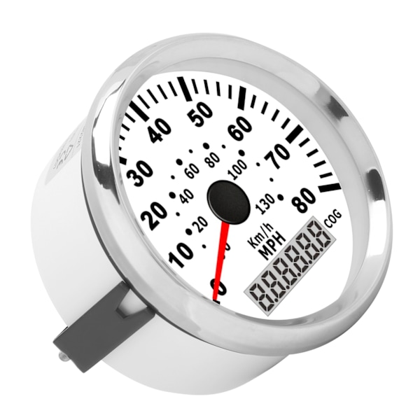 85 mm GPS-nopeusmittari 0–80 MPH 0–130 km/h Cog LCD-näyttö Vedenkestävä valkoinen taulu Hopea kehys