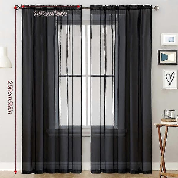 Voilegardiner med volanger i linoptikk transparent Black