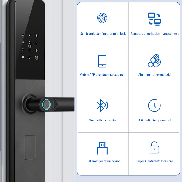 【NX】Smart Fingerprint Door Lock - Biometric Keyless Entry with Remote Access & USB Backup