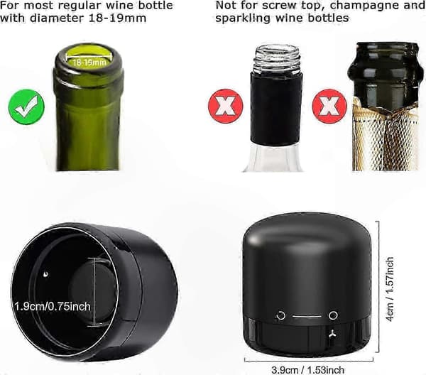 Silikonproppar för vinflaskor, 2-pack, vridförslutning för vinkonservering, svart