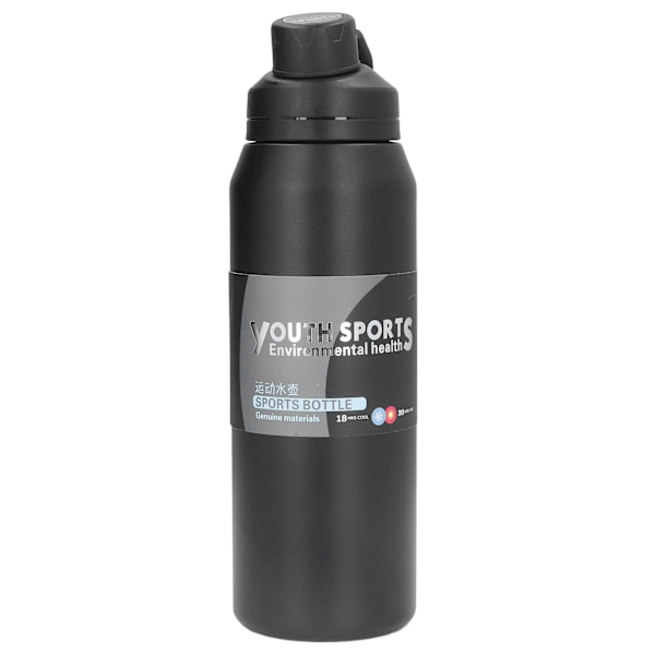 Metal Vandflaske 1000ml 304 Rustfrit Stål Varmeisolering Bærbar Isoleret Vandflaske Sort