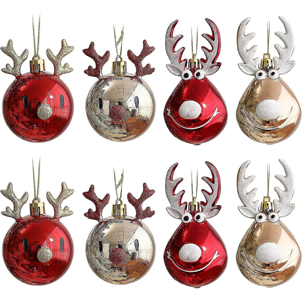 Sett med 8 uknuselige julekuler til juletre - kuler til å fylle - gull og rødt