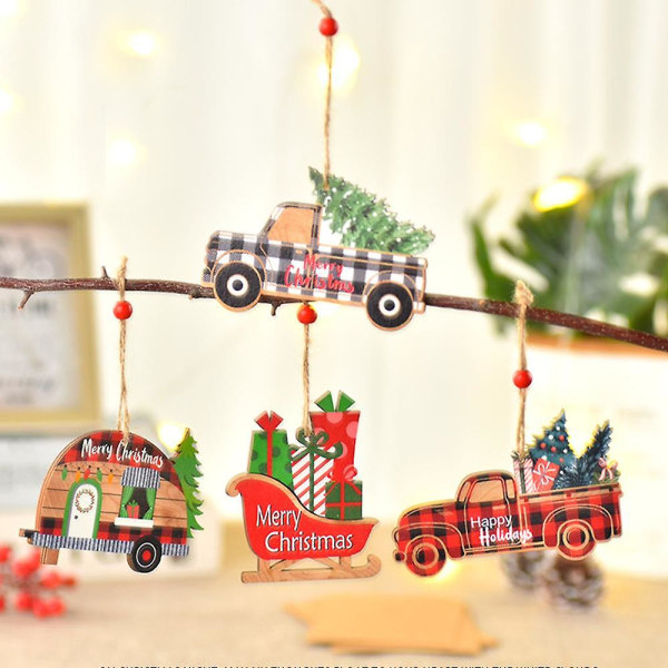 Christmas Tree Wooden Car Hanging Ornament,cartoon Truck And Car Shape