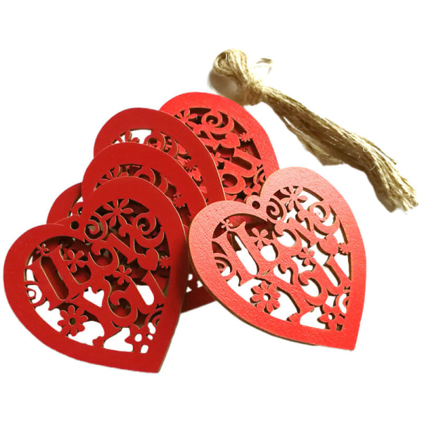 10 stykker hult trehjerte jeg elsker deg med streng bryllupshengende ornamenter DIY håndverksdekorasjon, modell: 10? stykker