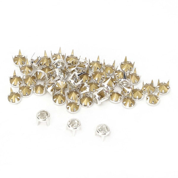 50 kpl 7 mm DIY Hopeakäpäläinen Pyöreä A-Luokan Kristalli Strass Hanttöille ja Koristeluun (Valkoinen)