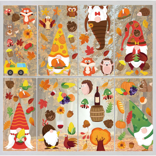 9 små lag efterårsvindue klæber efterår vinduesmærkater til Thanksgiving efterår hjemmefest dekorationer
