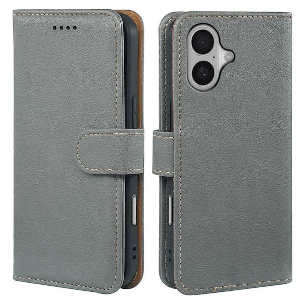【NX】Compatible with iPhone 17 Case, RFID Blocking Wallet, Lychee Textured Leather Case, Magnetic Buckle, Grey Grey Grey