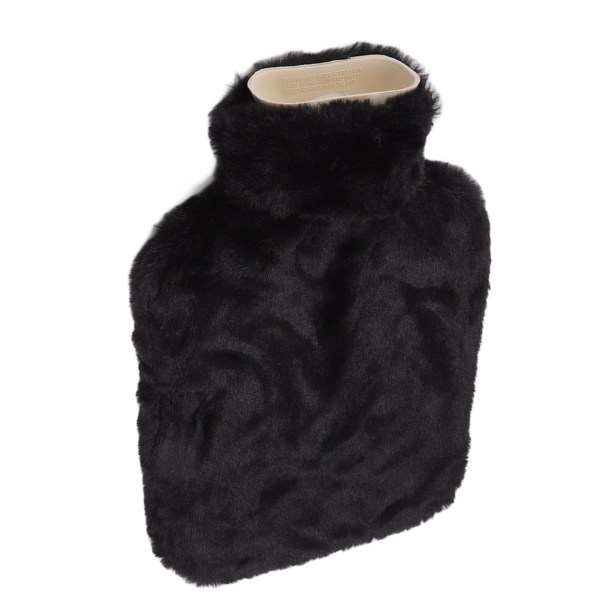 Varmeflaske 2000ml vannfylling varmtvannspose med plysjtrekk for ubehag lindring Svart