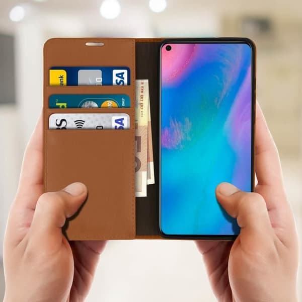 Fodral - Kompatibel med Huawei - P30 Pro - Äkta läder - Videostöd - Kamelbrun Camel Brown