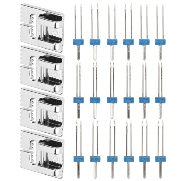 Symaskintilbehør 18 stk doble tvillingnåler Pins + 4 stk trykkfotssett