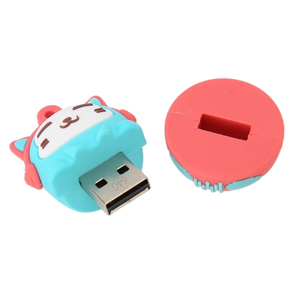 Cartoon Flash Drive PVC USB2.0 Kattmönster Plug and Play Stötsäker U-Disk för Telefon Laptop Blå Röd 64g