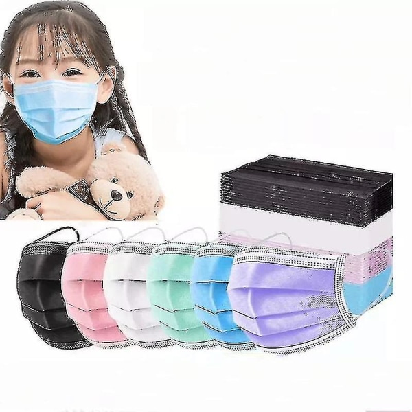 50/100 stk engangs ansiktsmasker for barn 3 lags ørebøyle beskyttende pustende masker Black 50PCS