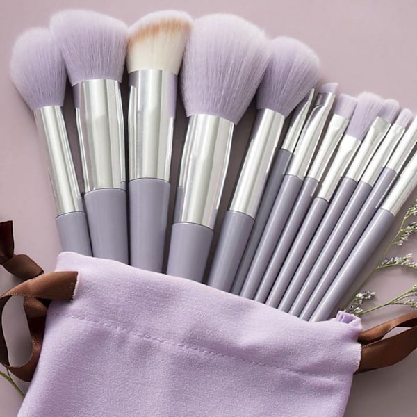 13st set sminkborstar verktygssats Handhållen mjukblandning kosmetikaborstar Kit för ansiktspulver Concealer Lila