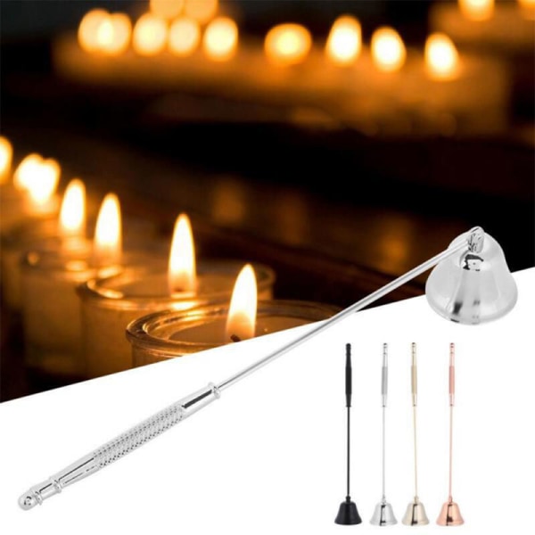 Candle Wick Ljussläckare med långt handtag för säker släckning av ljusvekar i klockform, modell: Silver