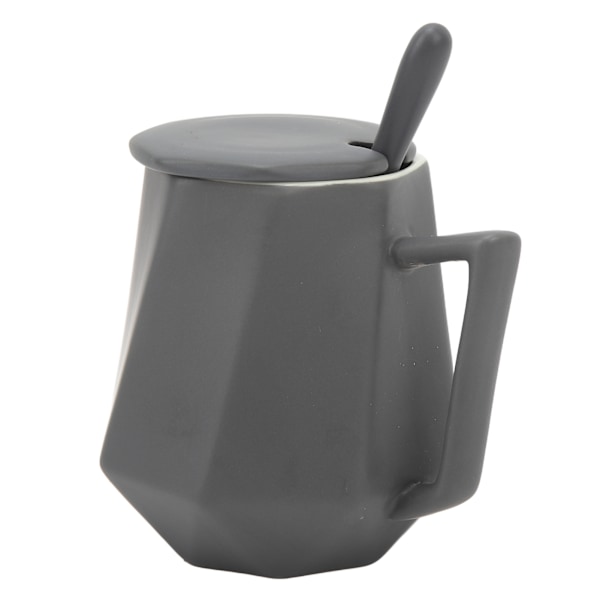 Keramiske Kaffe Krus Innovative Enkle Polyhedron Geometri Keramiske Tekrus med Låg til Hjem Kontor 450ml Grå