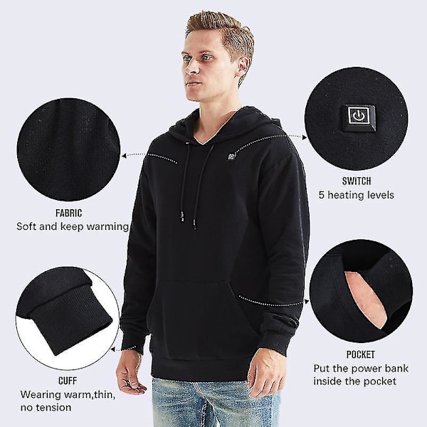 USB Opvarmede Hoodies til Mænd og Kvinder - Tyk Uld Bomuld Lynlås Lomme Casual Hoodies