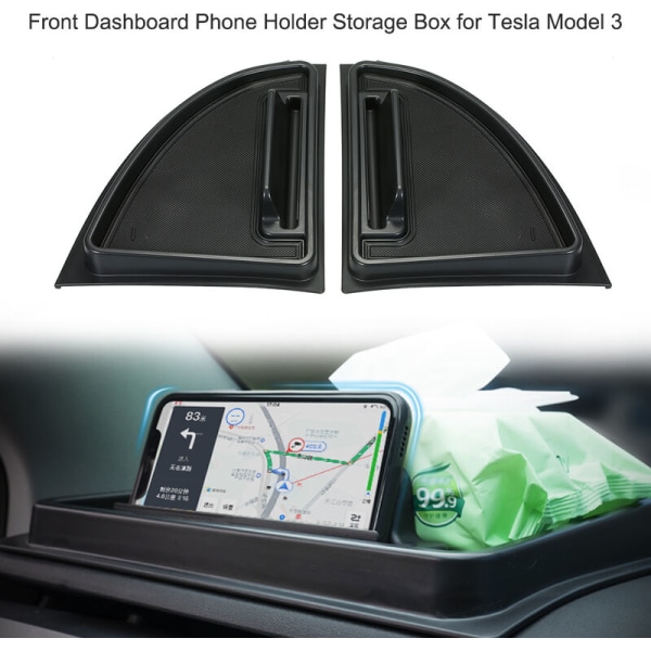 Front Dash Telefonhållare Förvaringslåda för Tesla Model 3, Center Container Parts Tray Förvaringslåda, Modell: Svart 219