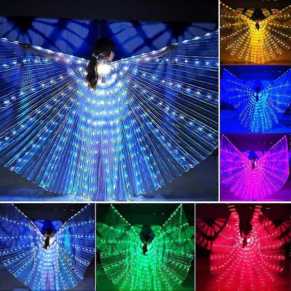 Nye LED-vinger til voksne, LED-sommerfuglevinger LED-vinger lyser op mavedansdragter White 145cm