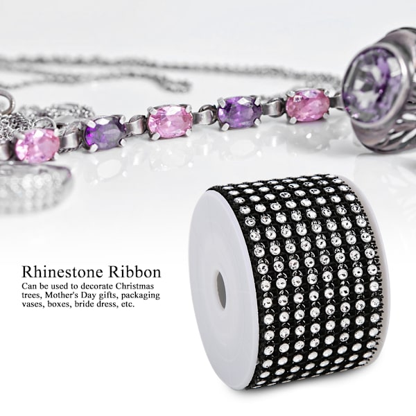 3ST Rhinestone Mesh Roll Shiny Diamond Wrap Ribbon Trim DIY Handgjord dekoration Svart