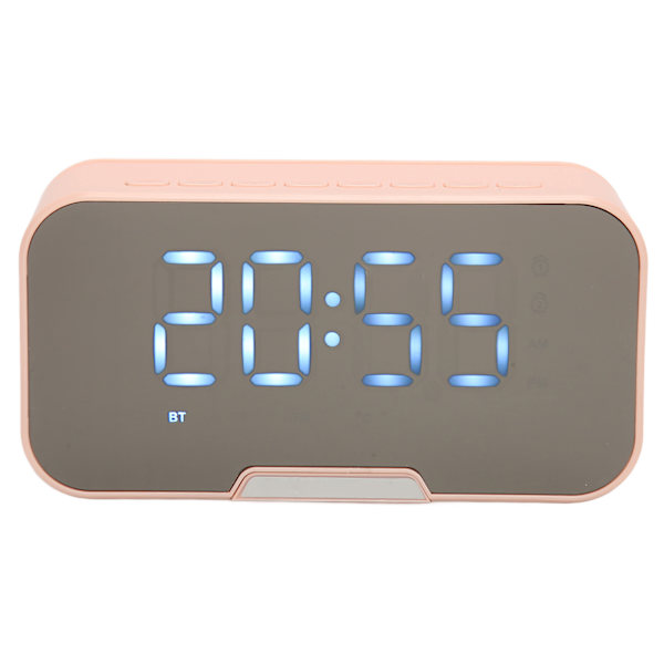 Bluetooth-högtalare med digital väckarklocka Temperaturdisplay Röstmeddelande FM-radio Spegel Väckarklocka Högtalare Rosa