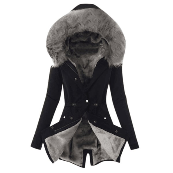 Vinterkappa för kvinnor; Lång wrap med värme och kyla, mellanstorlek Svart och gråBra kvalitet Black Grey L