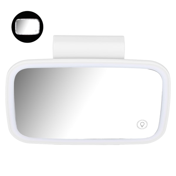 Bil Solskydd Sminkspegel Surround LED-lampor Pekskärm Plug and Play med infällbar baksida ClipWhite