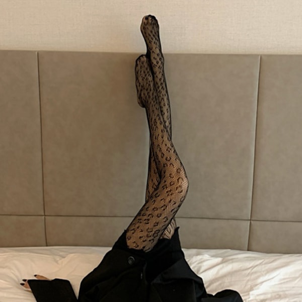 Svart sexig retro leopard nätstrumpbyxor Dammode Fisknät Strumpbyxor ihåliga strumpbyxor Strumpor