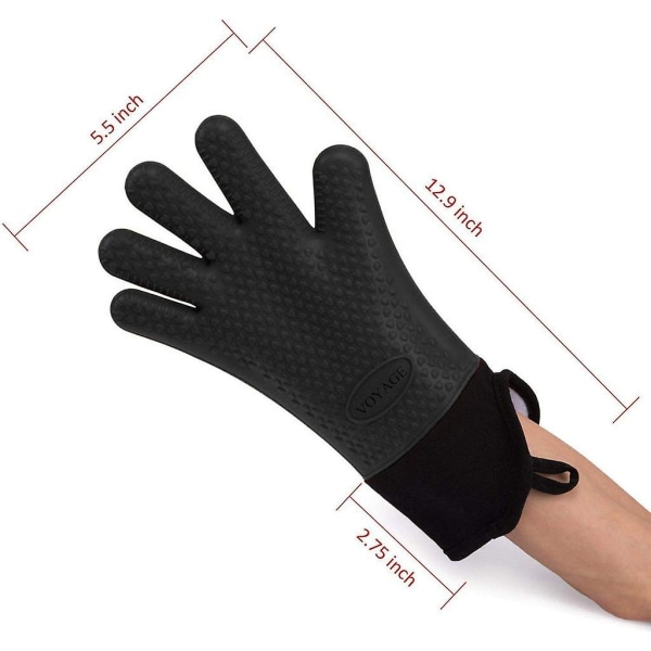 (paket med 2) Premium ugnshandskar upp till 350c - extremt värmebeständiga silikongrillhandskar Grillhandskar för bakning, grillning, extra långa ugnshandskar Gloves 2 black