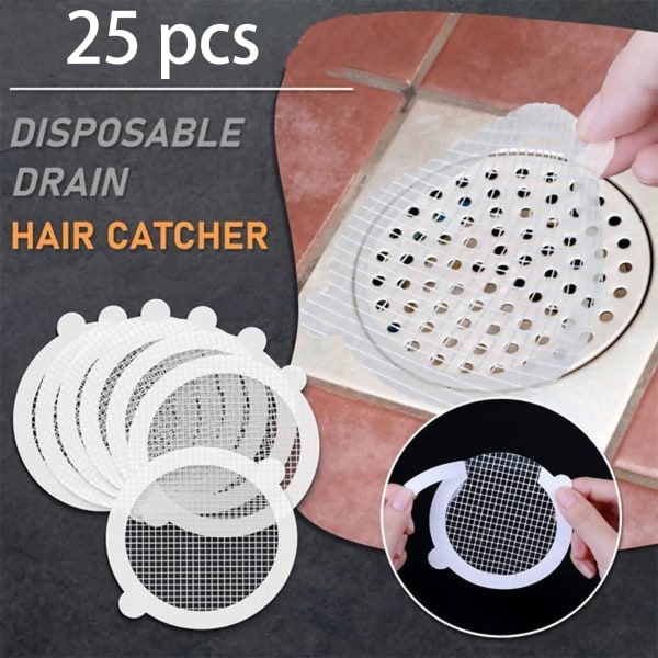 (25 stk) 11 cm diameter engangs gulvavløps klistremerke anti-tette filter bad hår filter klistremerke