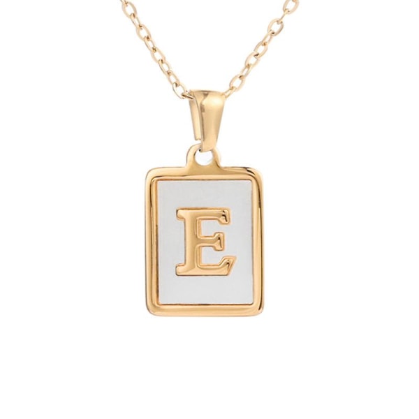 Square alfabetet kjede kvinnelig gull innlagt Shell anheng halskjede E