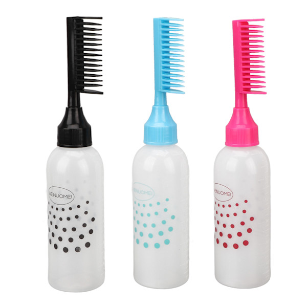 Kammainen väriaineapplikaattoripullo Selkeä asteikko Ergonomisen muotoilu Muovi Hiusten värjäyspullo hiusten värjäykseen shampoo 3 kpl