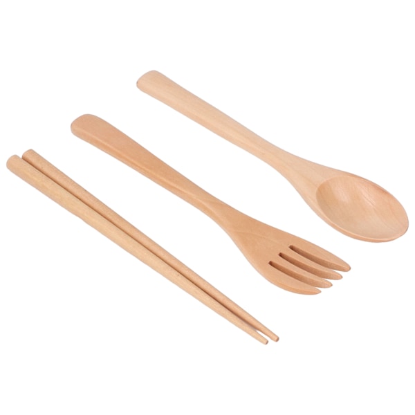 3-delad sked, gaffel och ätpinneset i trä - bestickset för kök, resor, hem och hotell