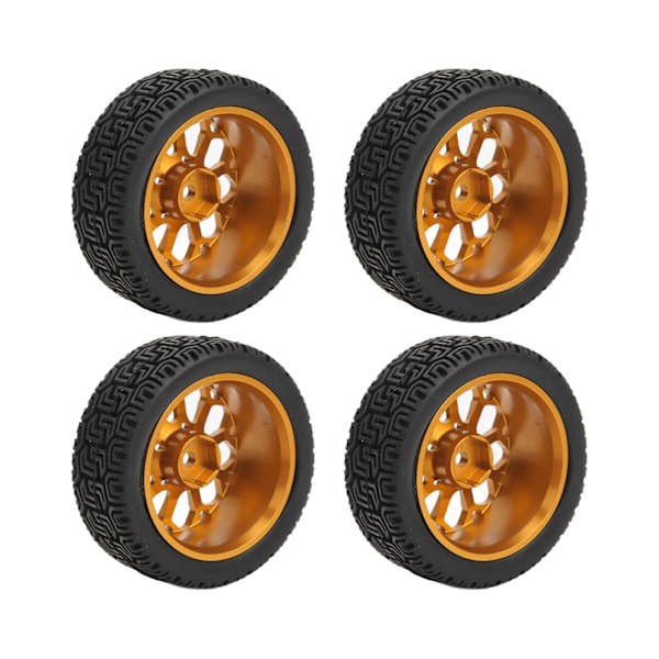 4 st 1/10 Skal RC Hjul och Däck Aluminiumlegering Fälg Gummi Däck Skinn för 1/10 Fjärrstyrd Bil Guld