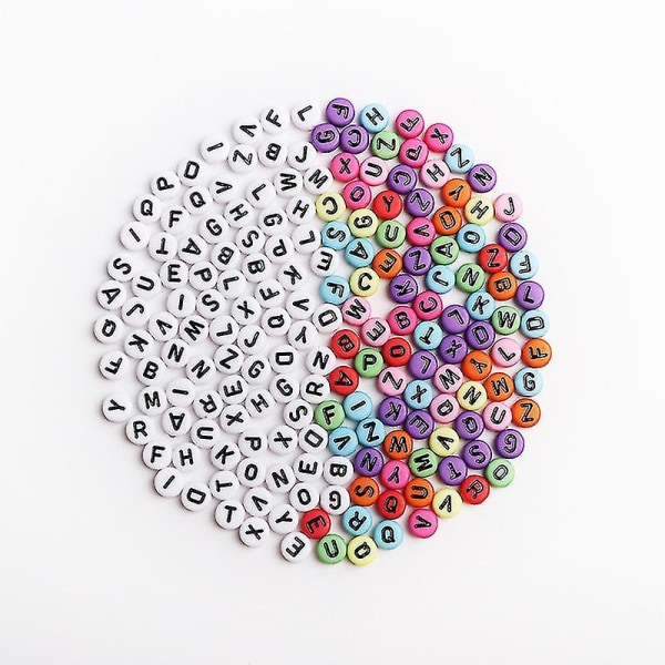 Alphabet Bead 500 farverig bogstavperle Regnbuetrådsperle til smykkefremstilling White