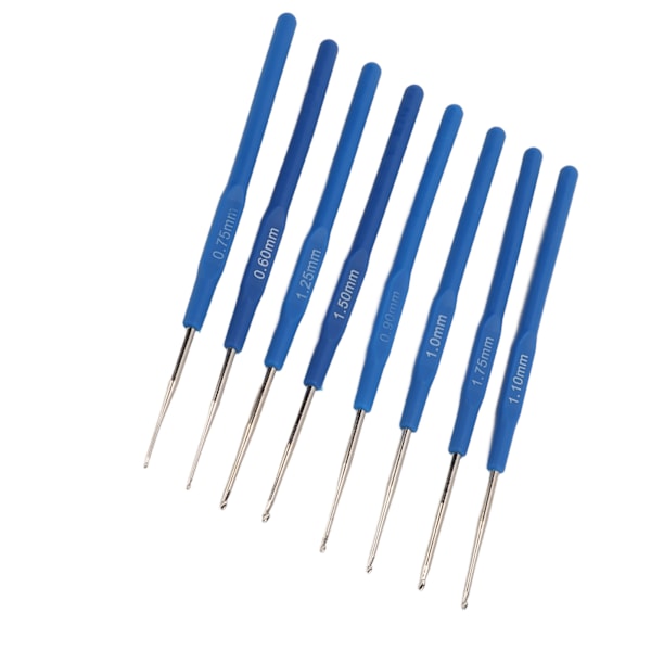 8 stk Hæklenåle Blå Tynde Ergonomiske Håndtag Polering Behandling Rustfrit Stål Pinde Sæt til Vævning