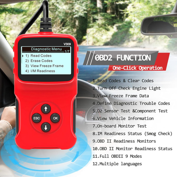 RHAFAYRE Car OBD2 Scanner, Universal Wired Car Engine Trouble Code Reader
